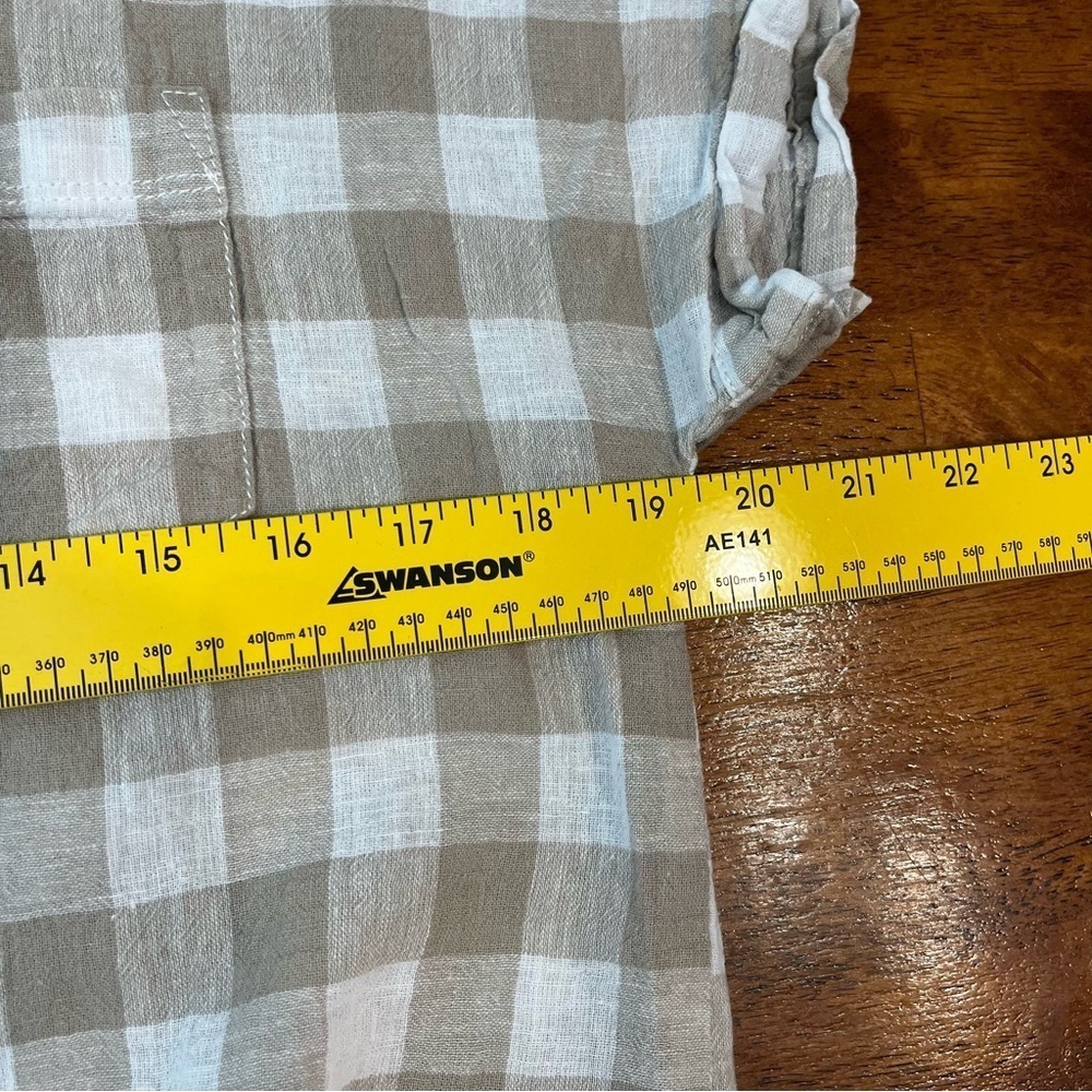Beachlunchlounge white tan checkered gingham linen cotton shirt tie front size S - Picture 2 of 5